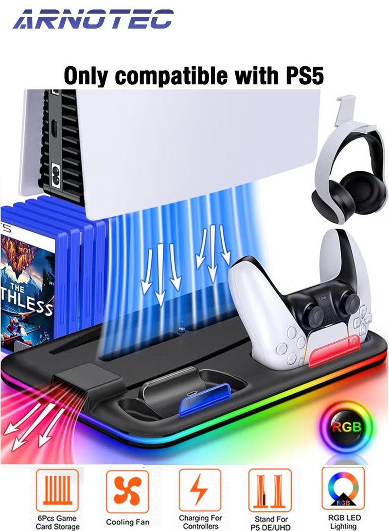 ARNOTEC شاحن وحدة تحكم PS5، مبرد قاعدة توصيل LED لجهاز Sony Playstation 5، قاعدة دعم وحدة التحكم، حامل الألعاب، ملحقات الألعاب - Image 2